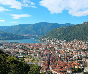 Panoramic overhead view of an Italian city near the sea