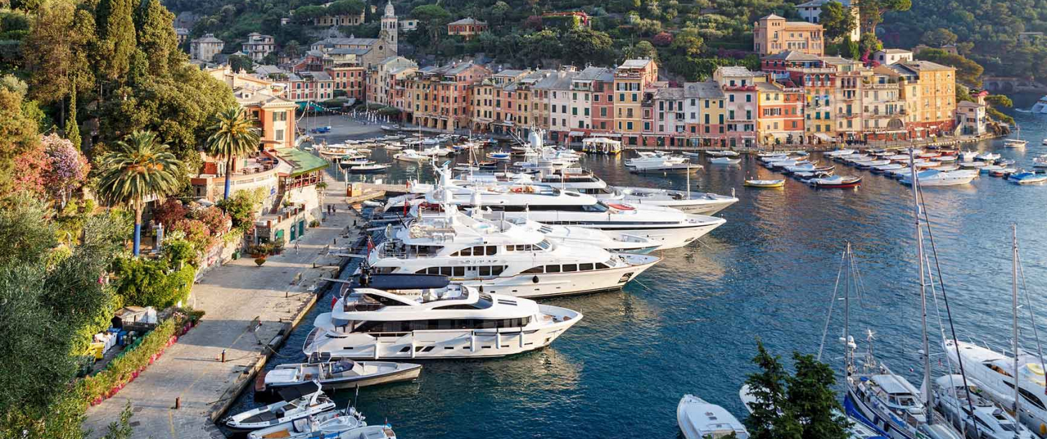 Portofino in Italy with some yachts and colourful houses