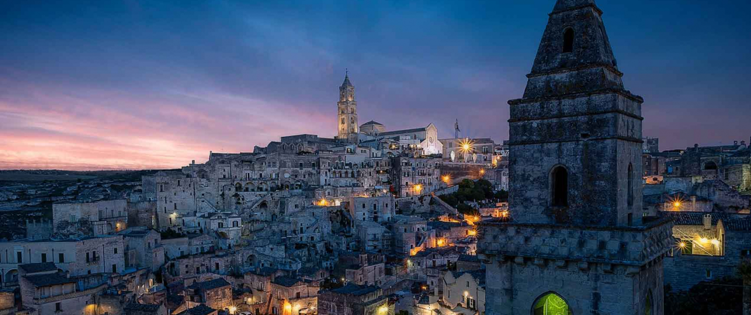 The Italian village of Matera at dusk